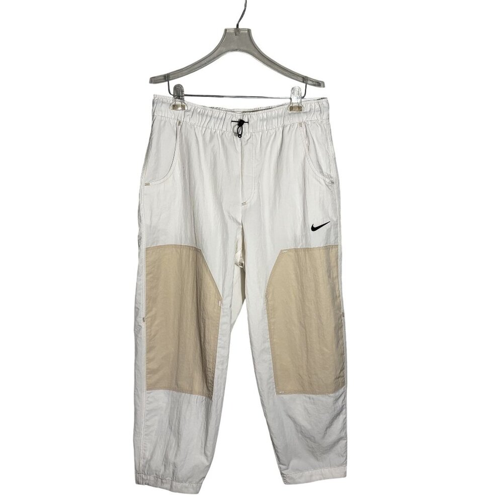 Nike Size Large Woven Utility Pants Beige/Cream Patchwork Elastic Waist